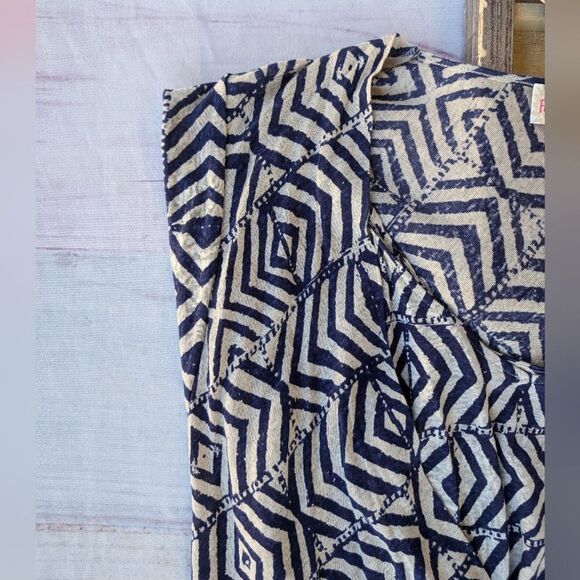 NWT Anthro Plenty Tracy Reese Linen Surplice Sack Dress M Geometric Print - Picture 4 of 8